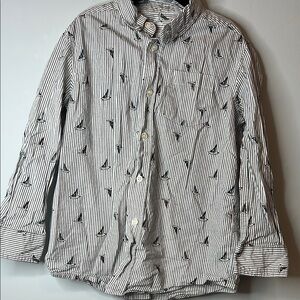 Wonder Nation Kids Boy Gray White Striped Sailboat Pattern Dress Up Button Shirt